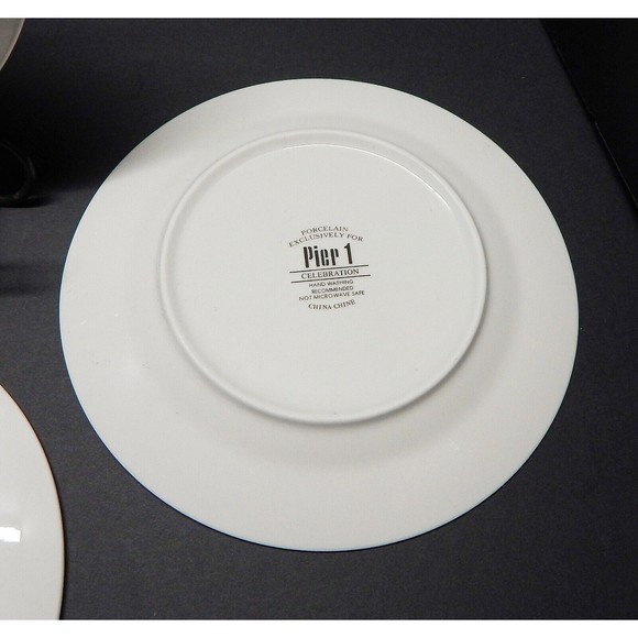 Pier 1 Imports Celebration Salad Plate Red Blue Green Purple Stars Set of 4 - Picture 9 of 14